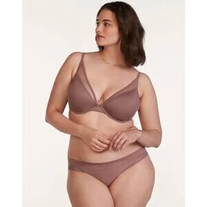 ThirdLove 24/7 Classic Contour Plunge Bra 38 A1/2 Brown Mesh Trim